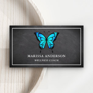 Carte De Visite Tableau noir élégant Papillon Bleu