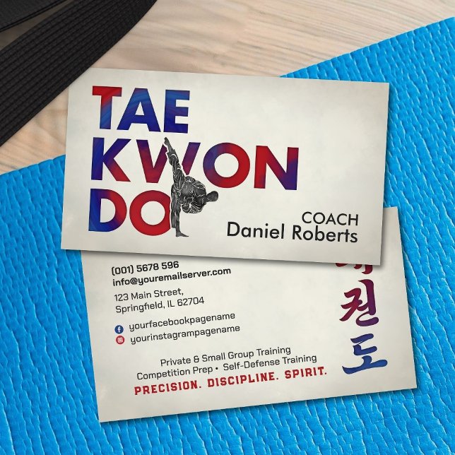 Carte De Visite Taekwondo entraîneur - Symbole Hangul et coup de p (Créateur téléchargé)