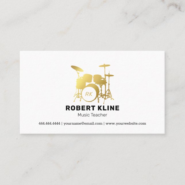 Carte De Visite Tambours professeur de musique | Batteur Gold (Devant)