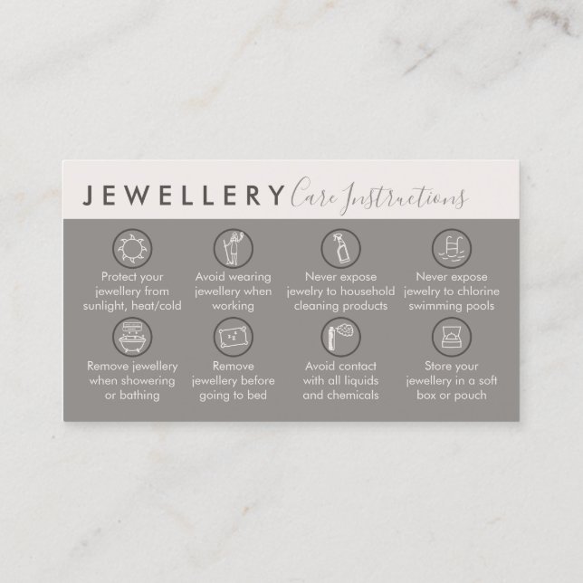 Carte De Visite Tan Cream Beige Jewelry Instructions pour l'entret (Dos)