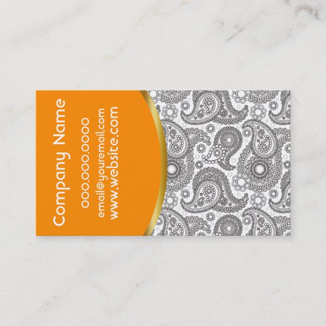 Carte De Visite Tangerine Black Paisley (Devant)