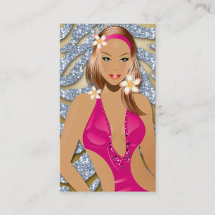 Carte De Visite Tannage maillot de bain Sparkle Zebra Silver Gold