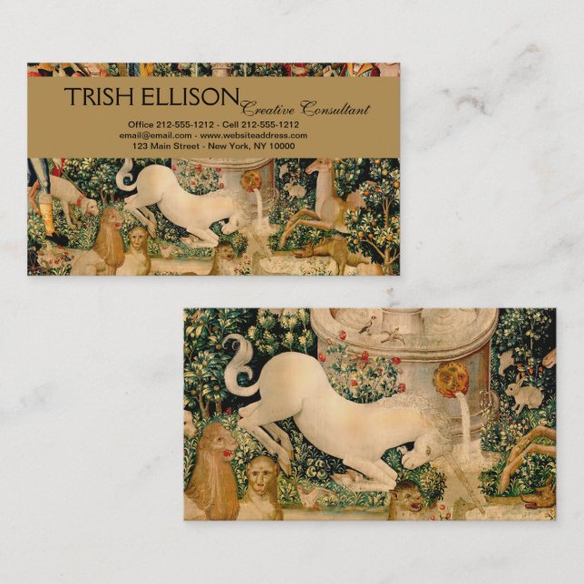 Carte De Visite Tapisseries Unicorne Trouvé Légende Mythique (Devant / Derrière)