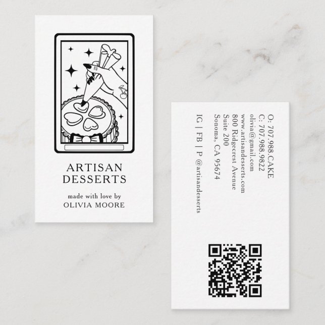 Carte De Visite Tarot Artisan Baker Dessert Caterer QR Code (Devant / Derrière)