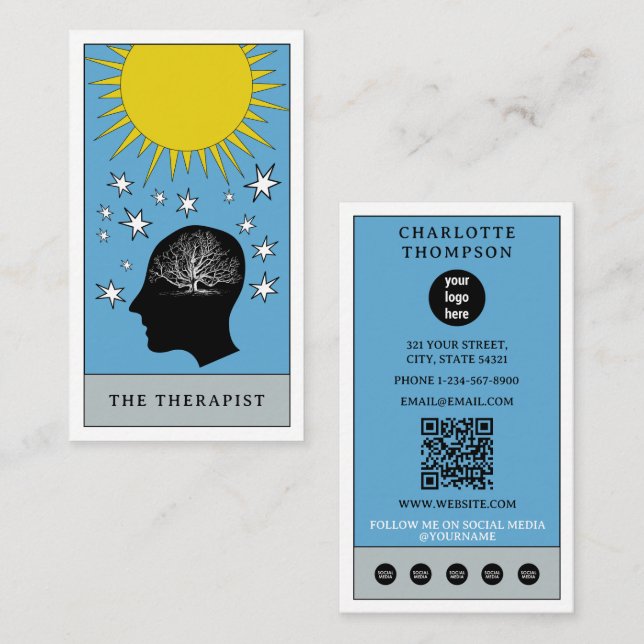Carte De Visite Tarot céleste - Logo du conseiller en thérapie sol (Devant / Derrière)