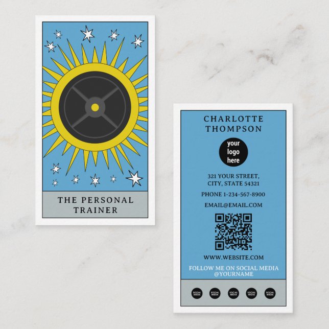 Carte De Visite Tarot céleste Soleil Trainer personnel Weights Log (Devant / Derrière)
