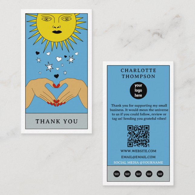 Carte De Visite Tarot céleste Sun Logo Merci Petites entreprises (Devant / Derrière)