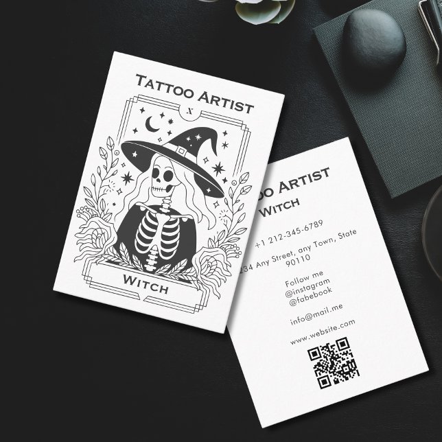 Carte De Visite Tarot gothique mystique Squelette céleste (Mystic Gothic Tarot Skeleton Celestial Business Card)