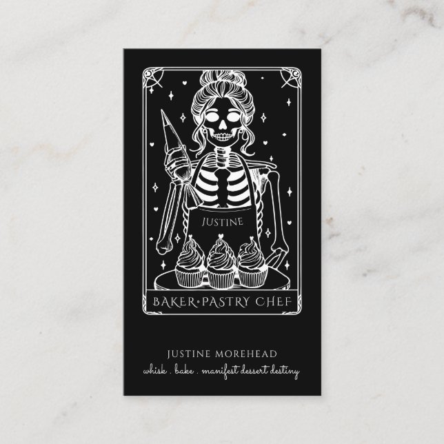 Carte De Visite Tarot Skeleton Baker Whisk Cupcake Noir (Devant)