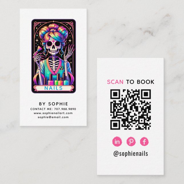 Carte De Visite Tarot Theme Nail Tech Nail Art Business Card (Devant / Derrière)