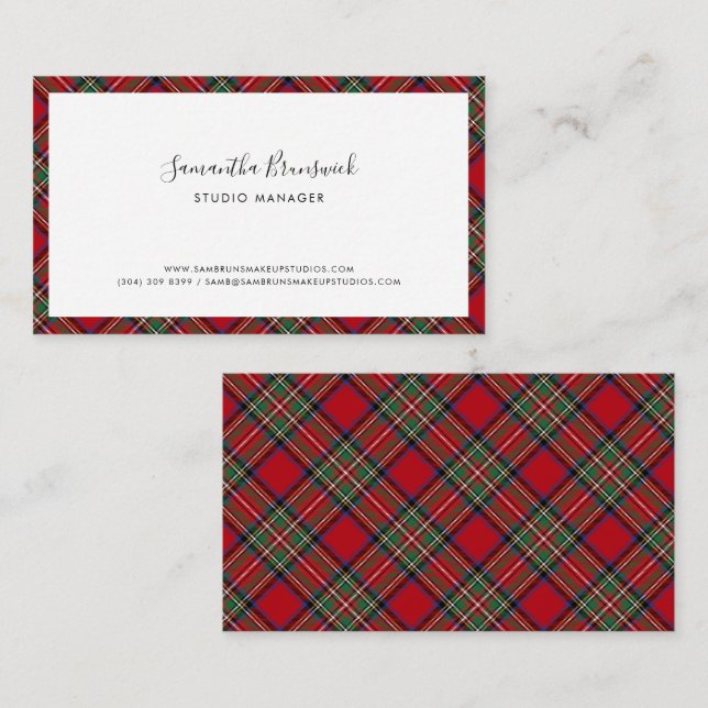 Carte De Visite Tartan de maquillage élégant de script plaid (Devant / Derrière)