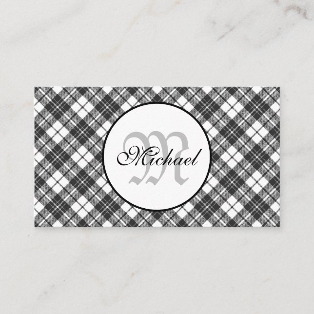 Carte De Visite Tartan motif Noël noir blanc Monogramme (Devant)