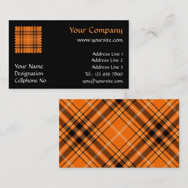 Carte De Visite Tartan orange d'Halloween (Devant / Derrière)