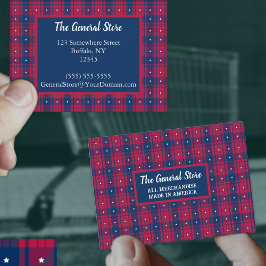Carte De Visite Tartan - Patriotique - Bleu Rouge Étoiles Blanches