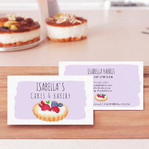Carte De Visite Tarte à tarte à l'aquarelle cuite gâteau purple