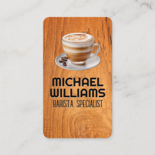 Carte De Visite Tasse de café chaud   Table en bois
