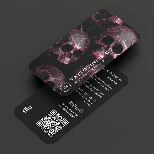 Carte De Visite Tatouage Artiste Goth Crâne Logo initial Photo Noi (Créateur téléchargé)