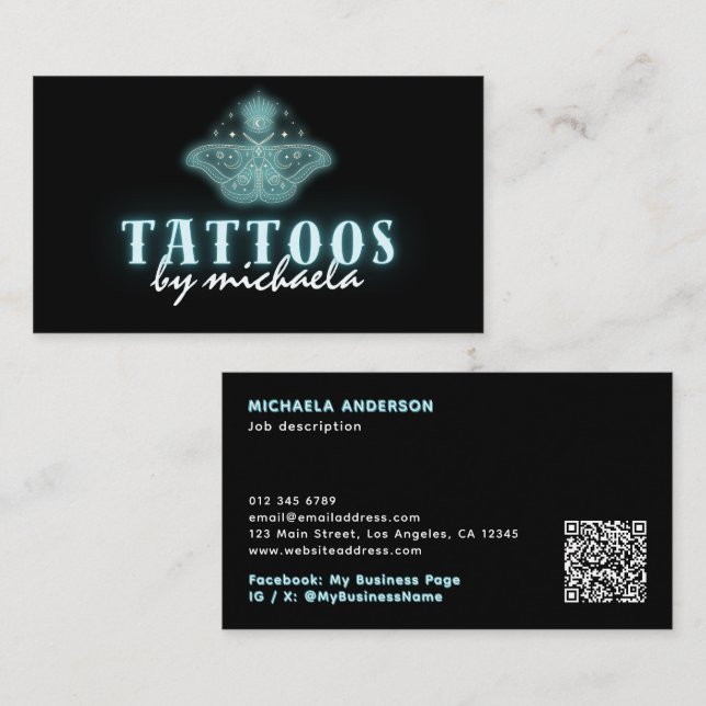 Carte De Visite Tatouage Artiste Néon Mystique Céleste Moth (Devant / Derrière)