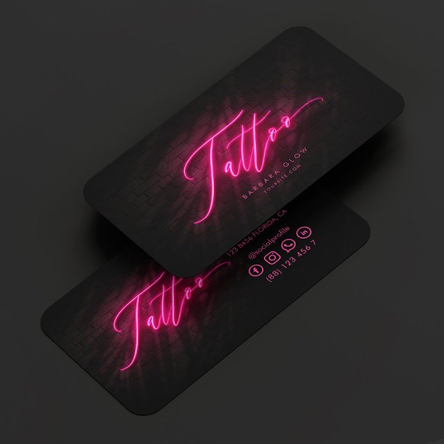 Carte De Visite Tatouage Artiste Tatouage Moderne Boutique Neon Ro (Modern Tattoo Artist Tattoo Shop Neon Pink Business Card
)