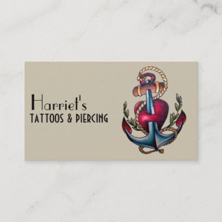 Carte De Visite Tatouage cool Ancre Au Coeur Percé