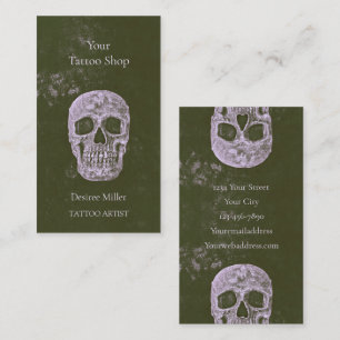 Carte De Visite Tatouage crâne Artiste Olive Green Gothic Grunge