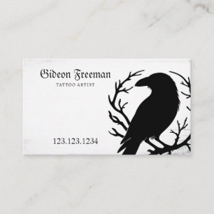 Carte De Visite Tatouage en silhouette gothique noir et blanc Crow