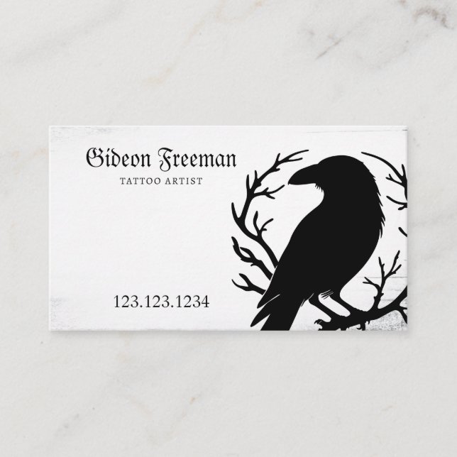 Carte De Visite Tatouage en silhouette gothique noir et blanc Crow (Devant)