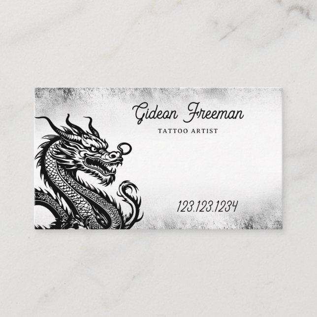 Carte De Visite Tatouage mystique de dragon noir et blanc élégant (Devant)