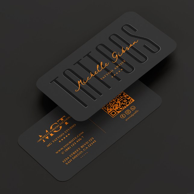 Carte De Visite Tatouage tatouage Artiste Tatouages Orange Noir (Tattooist Tattoo Artist Tattoos Black Orange Business Card
)