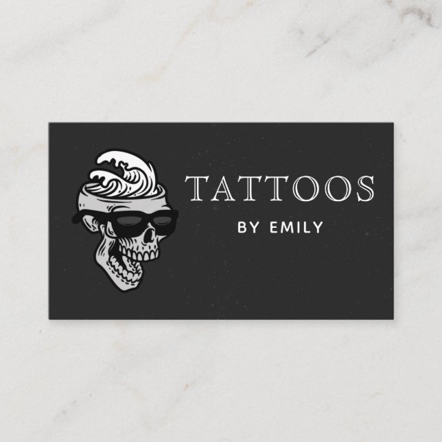 Carte De Visite Tatouages par votre nom Crâne funky dans lunettes  (Devant)