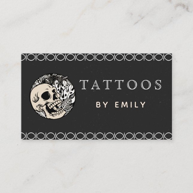 Carte De Visite Tatouages Par Votre Nom Crâne & Leaf Plantes Creat (Devant)