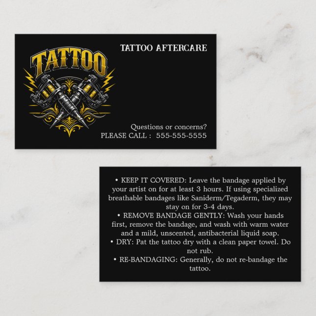 Carte De Visite Tattoo Aftercare Instructions (Devant / Derrière)