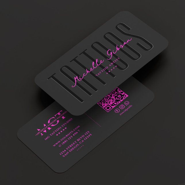 Carte De Visite Tattoo Artist Tattooist Black Pink (Tattoo Artist Tattooist Black Pink Business Card
)
