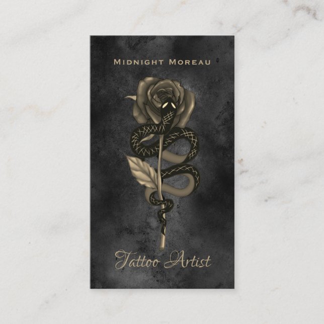 Carte De Visite Tattoo Artiste serpent Rose QR Code (Devant)