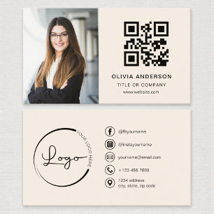 Carte De Visite Taupe beige neutre Photo QR Code Médias sociaux