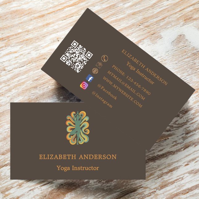 Carte De Visite Taupe brown orange Yoga pose Instructor (Créateur téléchargé)