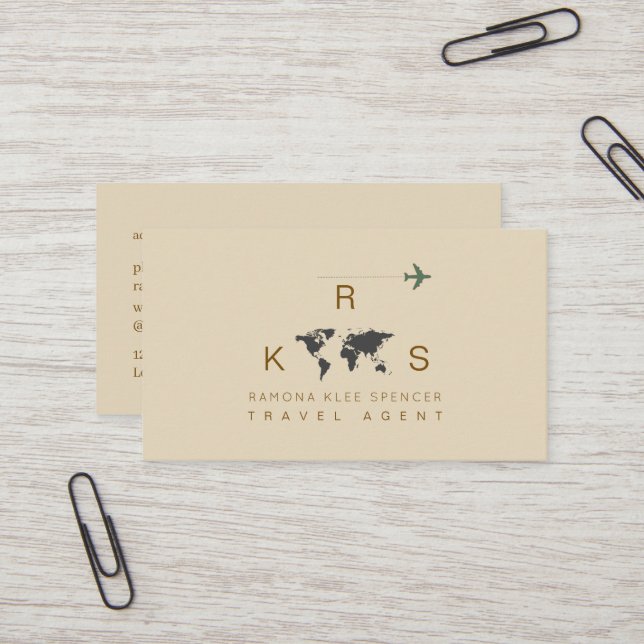 Carte De Visite Taupe Nettoyer Monogramme Voyage (Devant/Arrière en situation)