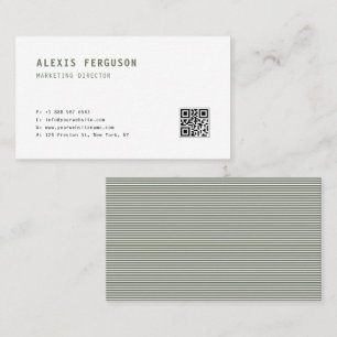 Carte De Visite Taupe Vert Simple Typographie QR Code Minimaliste