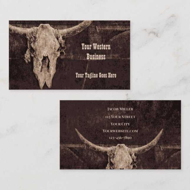 Carte De Visite Taureau rustique Taureau Brown Pays Texture occide (Devant / Derrière)