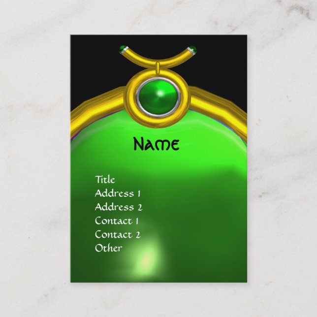 CARTE DE VISITE TAURUS GOLD ZODIAC JEWEL GREEN EMERALD MONOGRAMME (Devant)