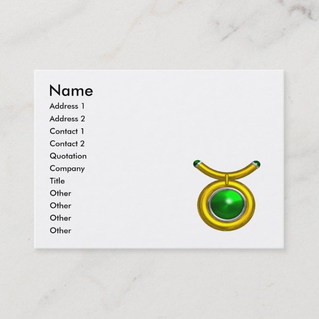 Carte De Visite TAURUS GOLD ZODIAC JEWEL vert Émeraude noir blanc (Devant)