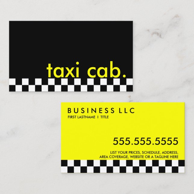 Carte De Visite taxi. (bande à damiers) (Devant / Derrière)