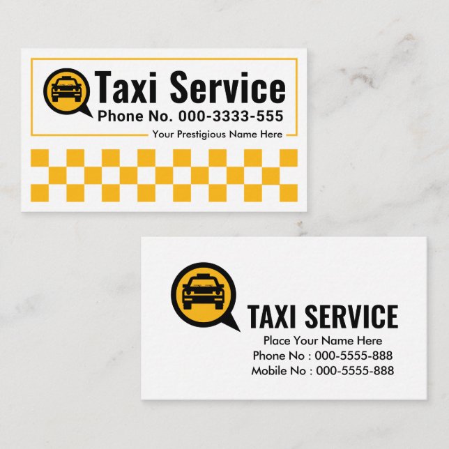 Carte De Visite Taxi Jaune encadré Boîtes à chèques (Devant / Derrière)