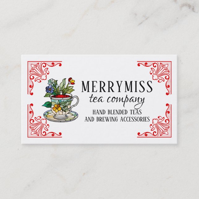 Carte De Visite Teacup en verre teacup teas mélangés main (Devant)