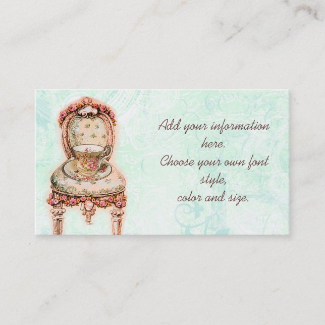 Carte De Visite Teacup rose et chaise victorienne (Devant)