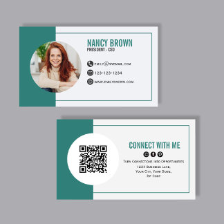 Carte De Visite Teal Photo QR Code Connect With Me 