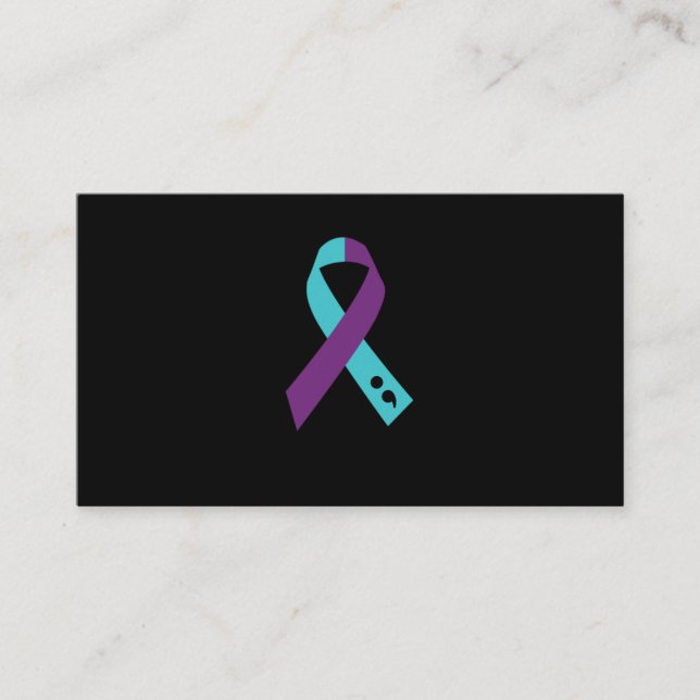 Carte De Visite Teal Purple Ribbon Semicolon Suicide Prevention (Devant)