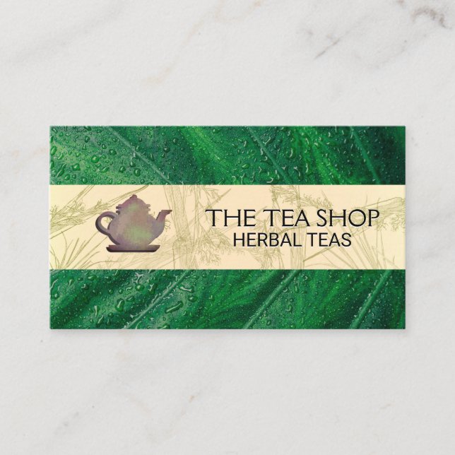 Carte De Visite Teapot rustique | Congé vert | (Devant)
