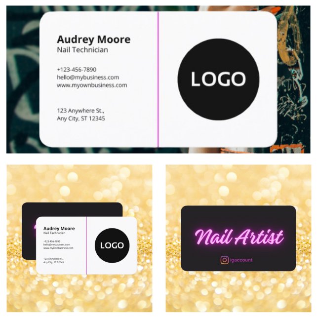 Carte De Visite Technicien à ongles Modèle noir et blanc tendance (Trendy Black and White Template Nail Technician Business Card
)