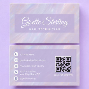 Carte De Visite Technicien à ongles QR Code Iridescente Opale